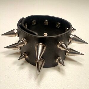 Unbranded Black Spiked Cuff Bracelet Punk Goth Silver Cone Studded Leather OS